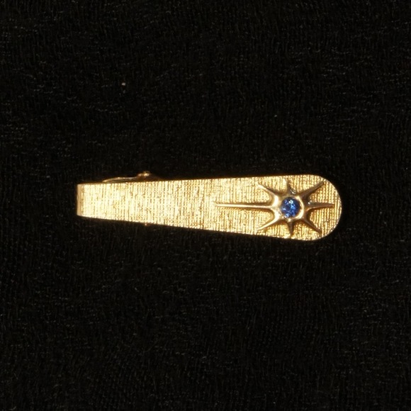 Other - Vintage Tie Clip Gold Tone Blue Rhinestone‎ Starburst Mid Century Atomic Style